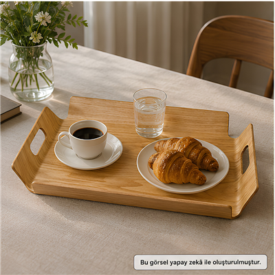 İskandinav Stil Ahşap Kavisli Dekoratif Tepsi- Small - 39,5 x 28,5 cm
