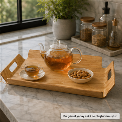 İskandinav Stil Ahşap Kavisli Dekoratif Tepsi- Small - 39,5 x 28,5 cm