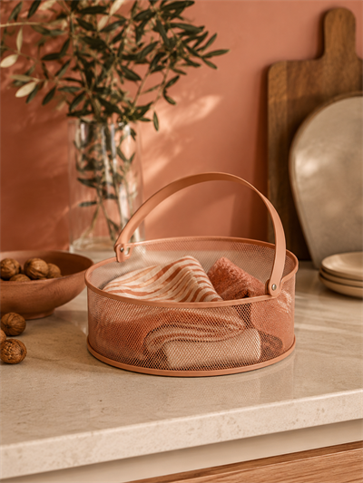 İskandinav Stil Metal Saklama Sepeti - Terracotta