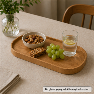 İskandinav Stil Oval Ahşap Servis Tepsisi - Medium - 35 x 16 cm