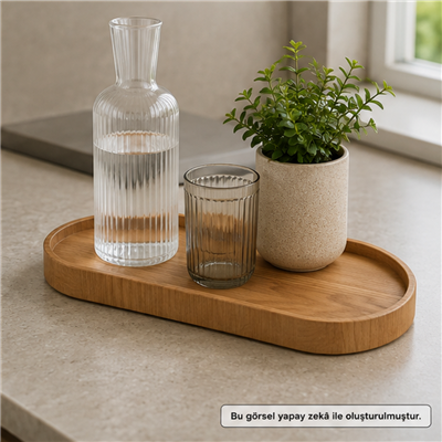 İskandinav Stil Oval Ahşap Servis Tepsisi - Large - 40 x 20 cm