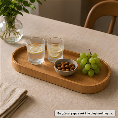 İskandinav Stil Oval Ahşap Servis Tepsisi - Small - 23 x 11 cm