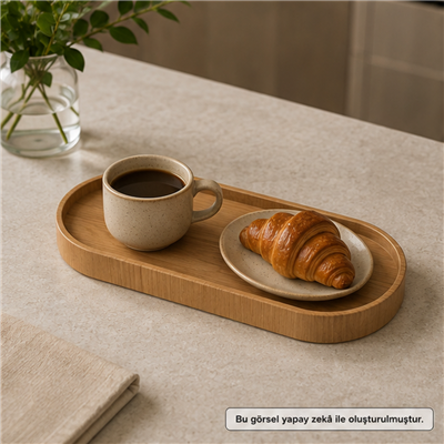 İskandinav Stil Oval Ahşap Servis Tepsisi - Large - 40 x 20 cm