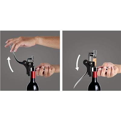 Kaldıraçlı Tirbuşon Yatay, Paslanmaz Çelik, Siyah, Kutulu