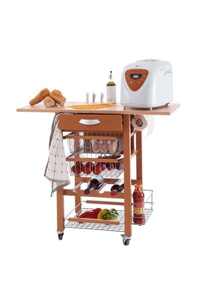 Kiraz Ağacı Ahşap Mutfak Arabası