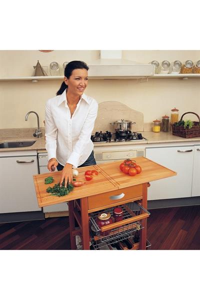 Kiraz Ağacı Ahşap Mutfak Arabası