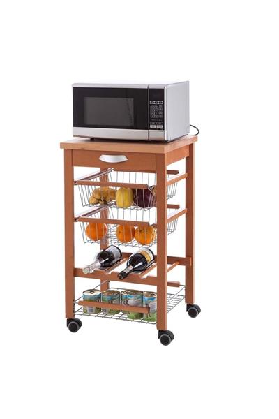 Kiraz Ağacı Ahşap Mutfak Arabası