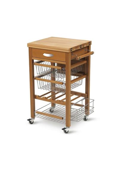 Kiraz Ağacı Ahşap Mutfak Arabası