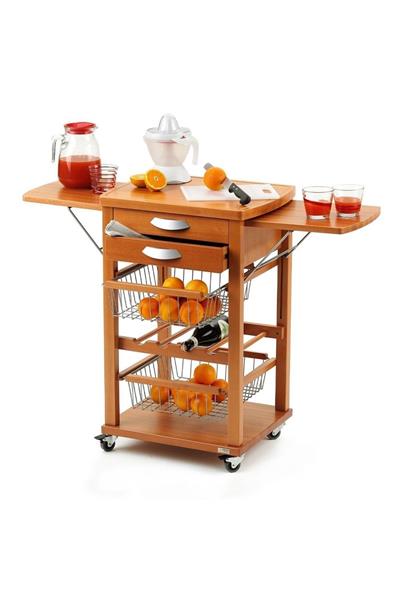 Kiraz Ağacı Ahşap Mutfak Arabası