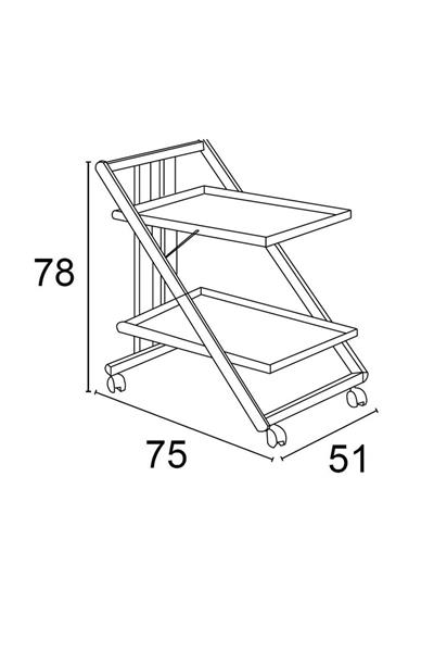 Kiraz Ağacı Renk Ahşap 2 Raflı Katlanabilir Yemek Servis Arabası
