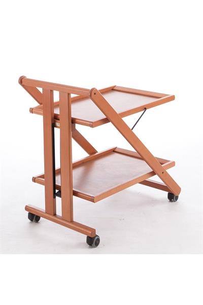 Kiraz Ağacı Renk Ahşap 2 Raflı Katlanabilir Yemek Servis Arabası