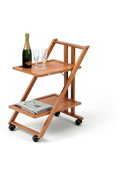 Kiraz Ağacı Renk Ahşap 2 Raflı Katlanabilir Yemek Servis Arabası