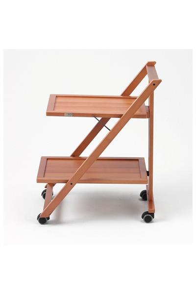 Kiraz Ağacı Renk Ahşap 2 Raflı Katlanabilir Yemek Servis Arabası