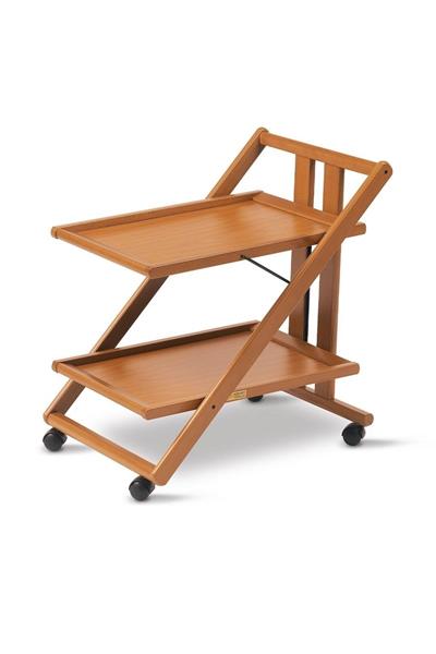 Kiraz Ağacı Renk Ahşap 2 Raflı Katlanabilir Yemek Servis Arabası