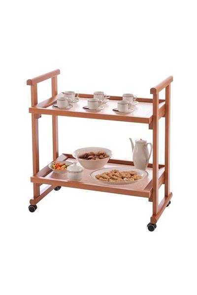 Kiraz Ağacı Renk Ahşap 2 Raflı Servis Arabası