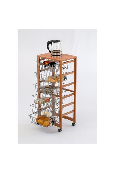 Kiraz Ağacı Renk Ahşap  6 Sepetli Mutfak Arabası