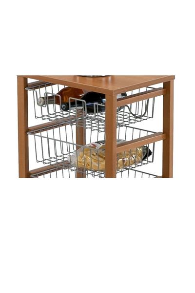 Kiraz Ağacı Renk Ahşap  8 Sepetli Mutfak Arabası