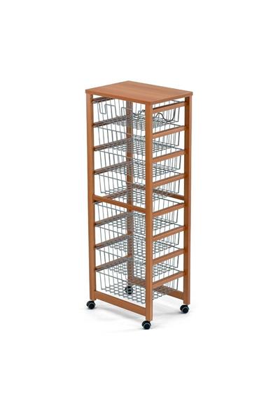 Kiraz Ağacı Renk Ahşap  8 Sepetli Mutfak Arabası