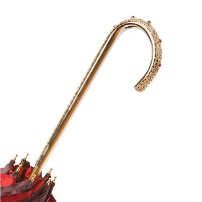 Kırmızı Gül Desenli Pirinç Saplı Çift Kat Kumaş Şemsiye 93 cm