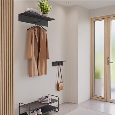 Koridor Rafı - Kancalı Antre Rafı Siyah Çelik 40x11,5x15 cm