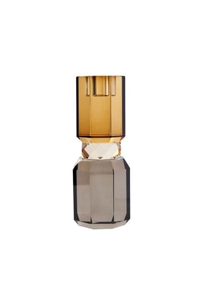 Kristal Mum Tutucu, Açık Kahverengi/Saydam/Füme Gri, 7,5 Cm