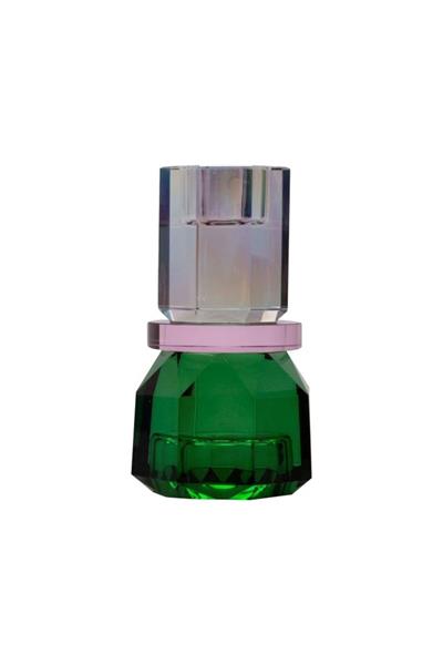Kristal Mum Tutucu, Gökkuşağı/Pembe/Ö. Yeşil, 7X7X13 Cm