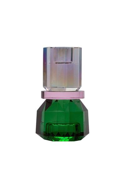 Kristal Mum Tutucu, Gökkuşağı/Pembe/Ö. Yeşil, 7X7X13 Cm