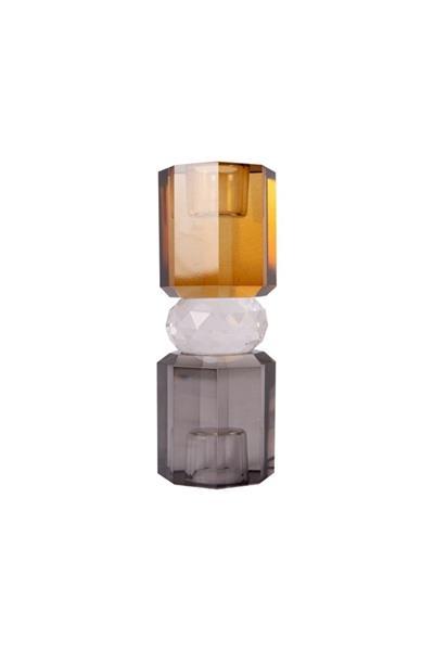 Kristal Mum Tutucu, Kahverengi, Şeffaf, Füme, 15X5,5 Cm