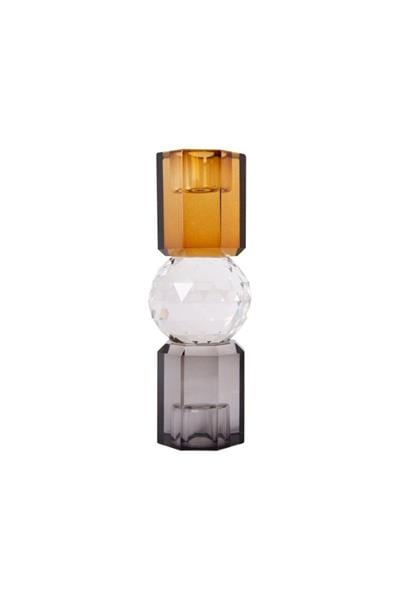 Kristal Mum Tutucu, Kahverengi, Şeffaf, Füme 16,5X6 Cm