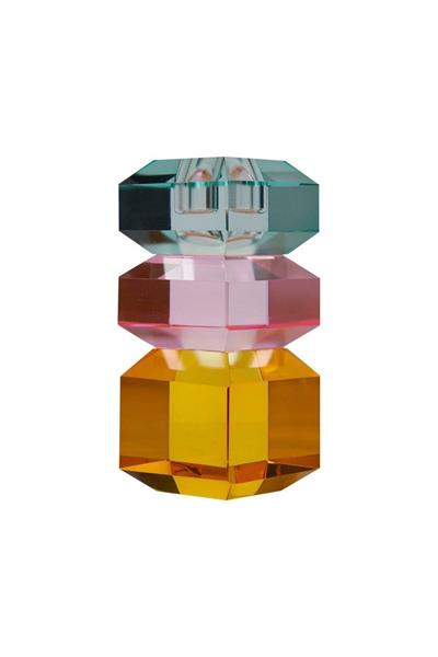 Kristal Mum Tutucu, L. Nane/L. Pembe/Sarı, 6X6X13 Cm