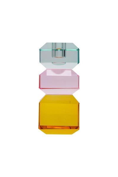 Kristal Mum Tutucu, L. Nane/L. Pembe/Sarı, 6X6X13 Cm