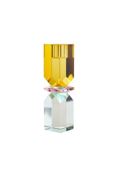Kristal Mum Tutucu, Sarı/Pembe/Açık Nane, 16X4X4 Cm
