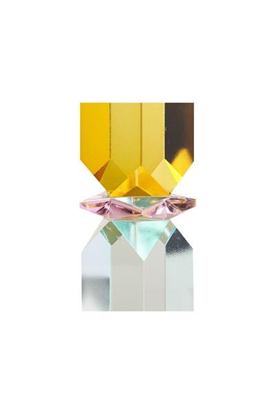 Kristal Mum Tutucu, Sarı/Pembe/Açık Nane, 16X4X4 Cm