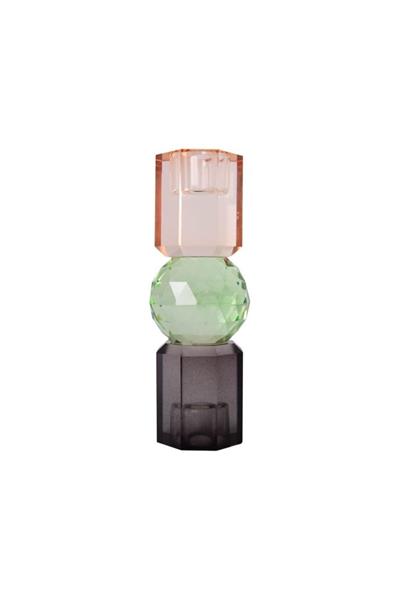 Kristal Mum Tutucu, Şeftali, Yeşil, Füme, 16,5X6 Cm
