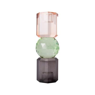 Kristal Mum Tutucu, Şeftali, Yeşil, Füme, 16,5X6 Cm