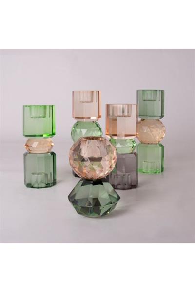 Kristal Mum Tutucu, Şeftali, Yeşil, Füme, 16,5X6 Cm