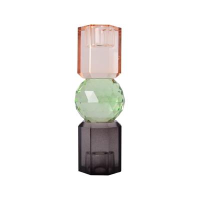 Kristal Mum Tutucu, Şeftali, Yeşil, Füme, 16,5X6 Cm