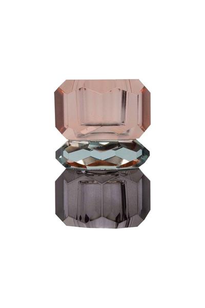 Kristal Mum Tutucu, Şeftali/Yeşil/Duman, 4,5X4,5X7,5 Cm