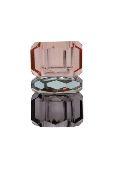 Kristal Mum Tutucu, Şeftali/Yeşil/Duman, 4,5X4,5X7,5 Cm