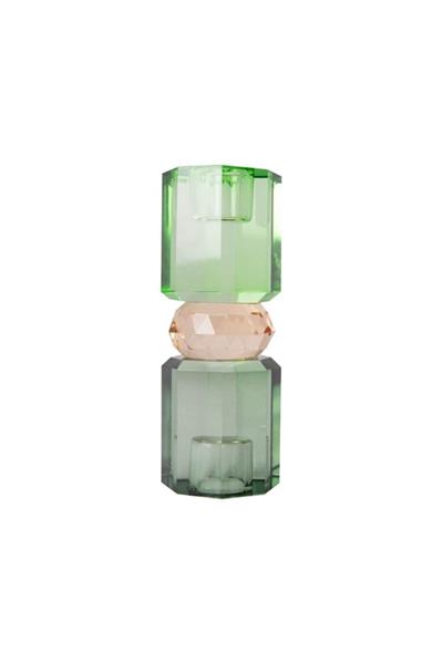 Kristal Mum Tutucu, Yeşil-Şeftali-Zeytin - 15X5,5 Cm