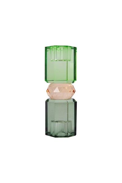 Kristal Mum Tutucu, Yeşil-Şeftali-Zeytin - 15X5,5 Cm