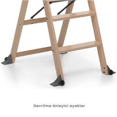 Lascala 4 Basamaklı Ahşap Merdiven Doğal Renk