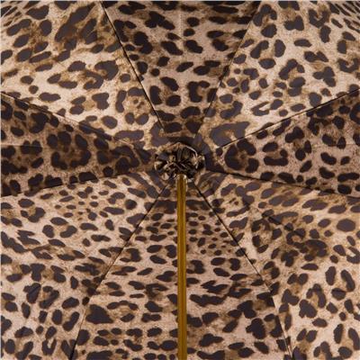 Zeytin Yeşili Leopar Desenli Büzgülü Deri Saplı Şemsiye 93 cm
