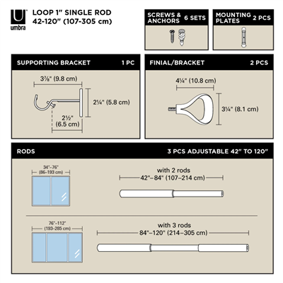 LOOP Tekli Perde Çubuğu 107-305 cm Çevre Dostu Nikel