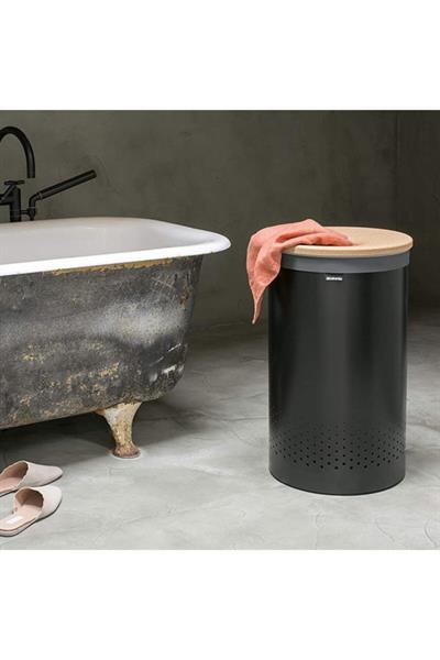 Matt Black Mantar Kapaklı Çamaşır Sepeti 60L