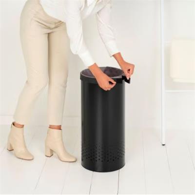 Matt Black Plastik Kapaklı Çamaşır Sepeti 35 L