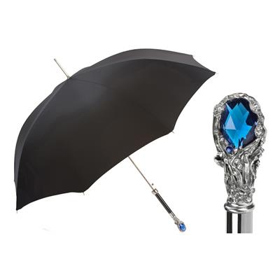Mavi Taş Saplı Siyah Unisex Otomatik Şemsiye 95 cm
