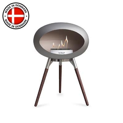 Nikel Kubbe Şömine & Öğütülmüş Ahşap Cilalı Çelik Brülör (Küçük Ayak) / Nickel Ground Wood Low Polished Steel-Soaptreated Oak -Steel Burner