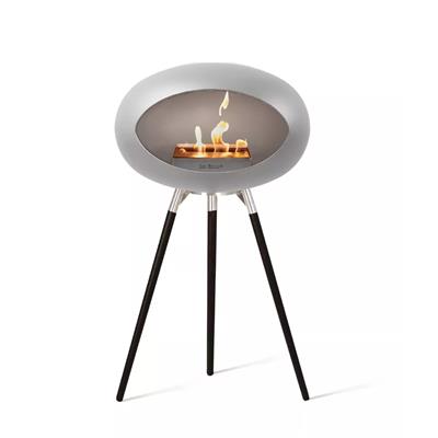 Nikel Kubbe Şömine & Öğütülmüş Ahşap Cilalı Çelik Brülör (Büyük Ayak) / Nickel Ground Wood High Polished Steel-Soaptreated Oak-Steel Burner