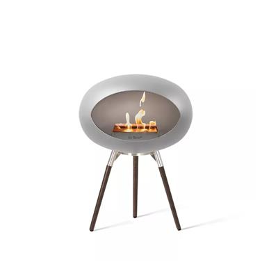 Nikel Kubbe Şömine & Öğütülmüş Ahşap Cilalı Çelik Brülör (Küçük Ayak) / Nickel Ground Wood Low Polished Steel-Soaptreated Oak -Steel Burner